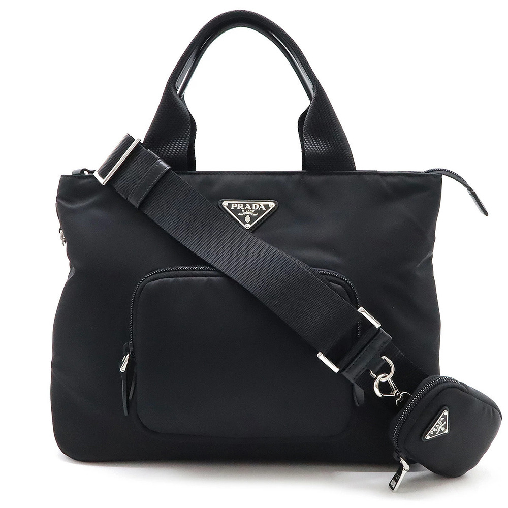 Prada Tote Bag Handbag Shoulder Leather NERO Black